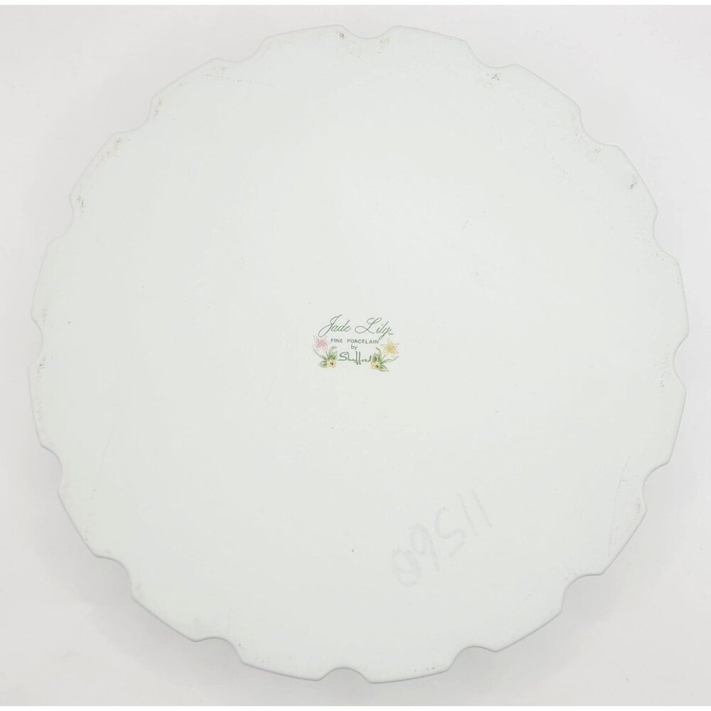 Vintage Shafford Jade Lily Quiche Tart Dish Plate Porcelain Lilies Green Rim - Picture 7 of 10